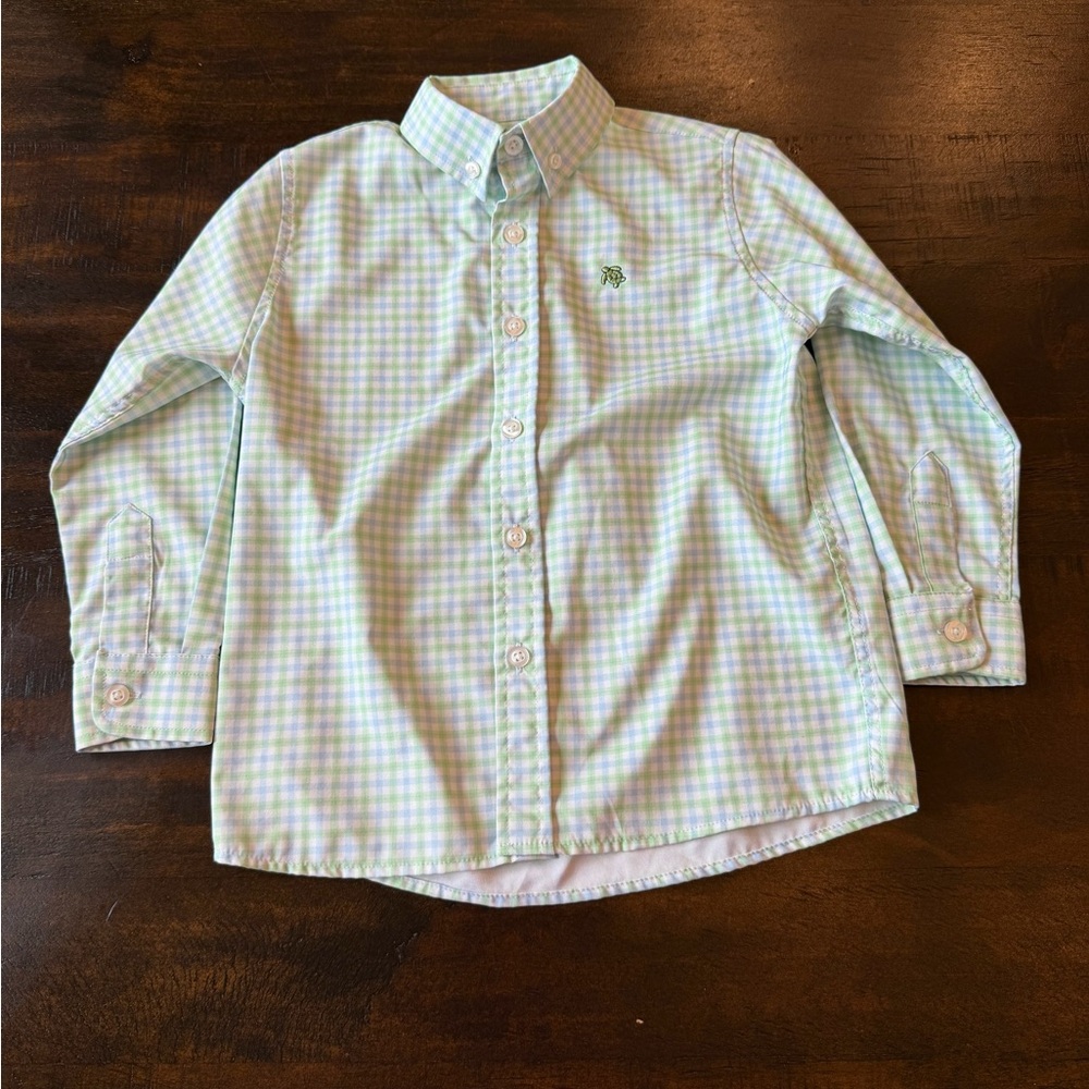 Classic Boys' Button-Down Shirt - Light Green & Blue Plaid